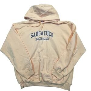 Saugatuck Michigan Pullover Hoodie L Yellow Coastal Vacation Souvenir Sweatshirt